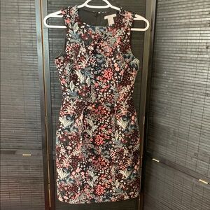 H&M Black and Red Floral Halter Sheath Mini Dress
